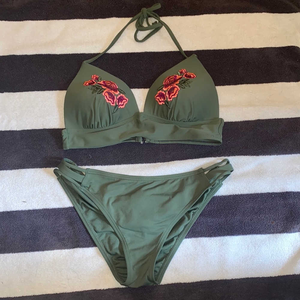 Green Flower Bikini Set